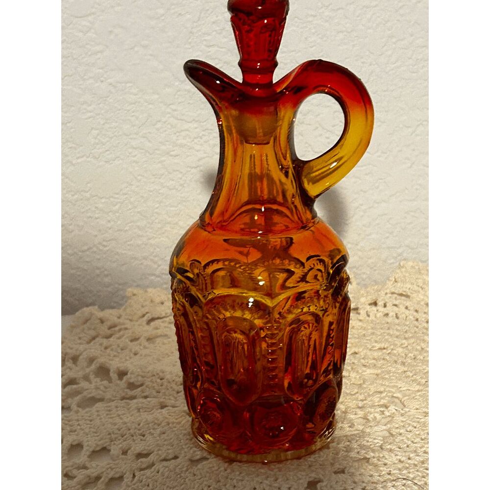 Vintage L.E. Smith Glass Moon and Stars # 6241 Cruet in Amberina
